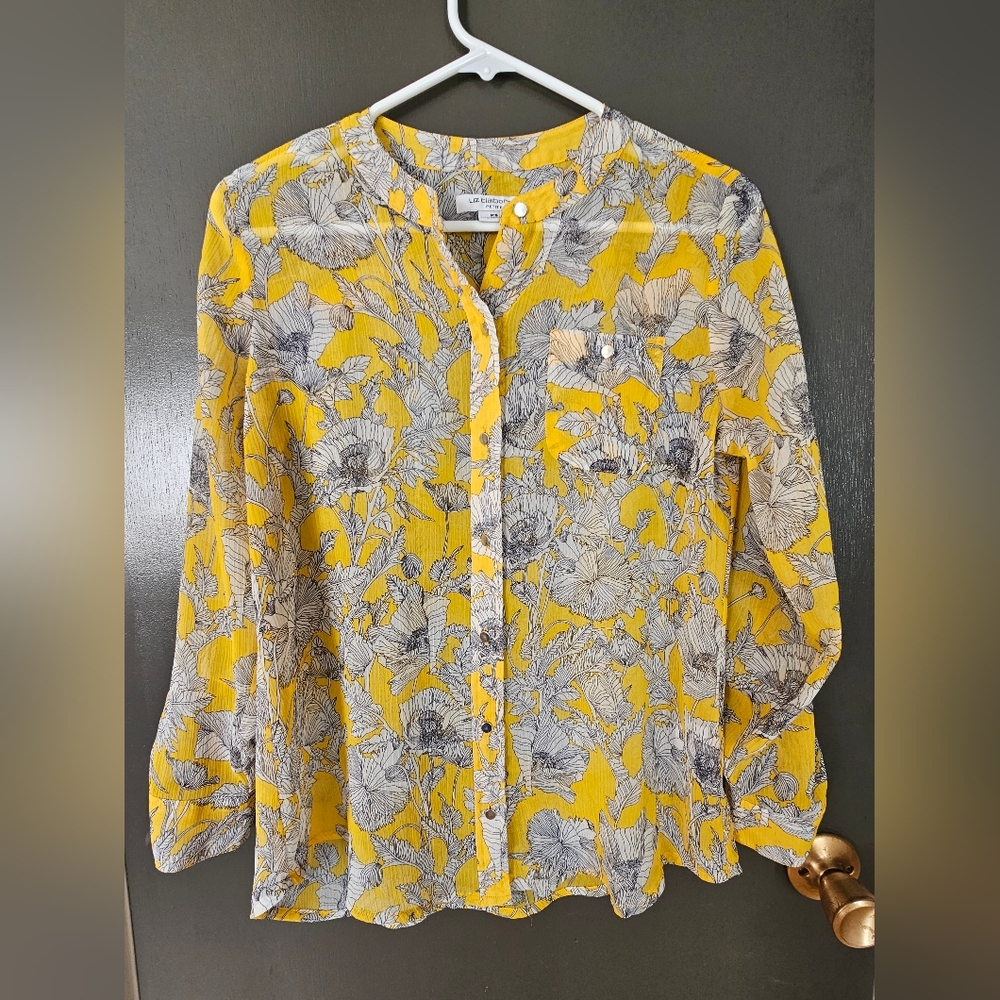 Liz Claiborne yellow floral blouse small petite